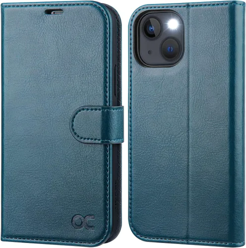 Miniatura 22 de OCASE Funda tipo cartera compatible con iPhone 13, de piel sintética con tapa tipo folio, con tarjetero, bloqueo RFID, soporte