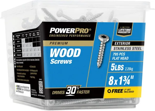 Miniatura 10 de Power Pro 48625 Tornillos para madera, #8 x 1, tornillos marinos de acero inoxidable premium, resistentes a la corrosión, acero inoxidable, tubo