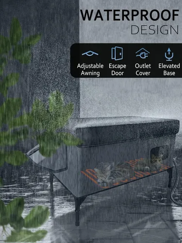 Miniatura 2 de Casa Calentada para Gatos de Exterior Aislada en Invierno, Súper Grande, Completamente Impermeable, Toldo Ajustable, Puerta de Escape, Refugio