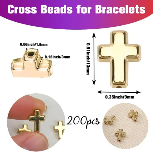Miniatura 2 de 200 cuentas de cruz para pulseras, dijes de cruz para hacer joyas, cuentas doradas, dijes para manualidades cristianas, pequeñas cruces