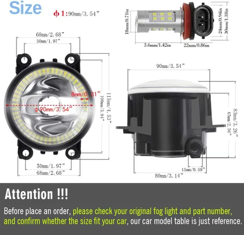 Miniatura 6 de Luces antiniebla con anillo de halo 2 en 1 para Honda 12-14 CR-V, 12-15 Pilot, 13-15 Accord Coupe, Crosstour, CR-Z, Acura 10-15 RDX, 13-14 ILX