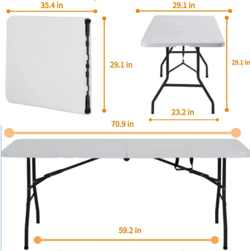 Miniatura 6 de Mesa plegable – Mesa de plástico de 6 pies con asa y cerradura, mesa plegable portátil para camping, comedor, fiesta, ligera, para interiores