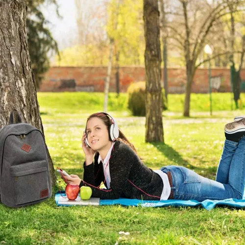 Miniatura 7 de Mochila de lona para portátil, mochila duradera, bolsa de viaje para portátil, para hombres y mujeres, Gris, Mochilas Daypack