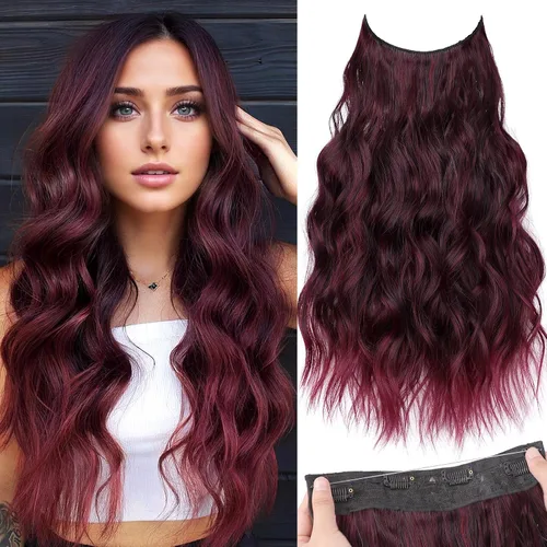 Miniatura 19 de KooKaStyle - Extensiones de cabello con hilo invisible, diadema transparente, ajustables, 4 clips fijadores, cabello largo y ondulado de 12