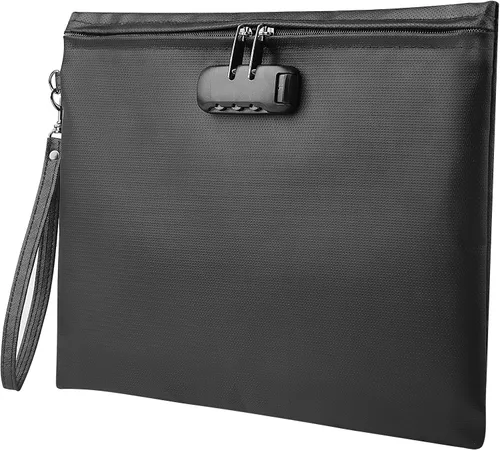 Miniatura 2 de Bolsa de documentos ignífuga de 2000℉ con bloqueo de contraseña, color negro, 14.3 x 10.2 pulgadas, bolsa de dinero ignífuga para efectivo