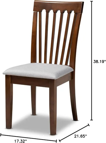 Miniatura 7 de Baxton Studio Silla de comedor Minette - Tapizado de tela gris, juego de madera con acabado marrón nogal Gris/marrón nogal