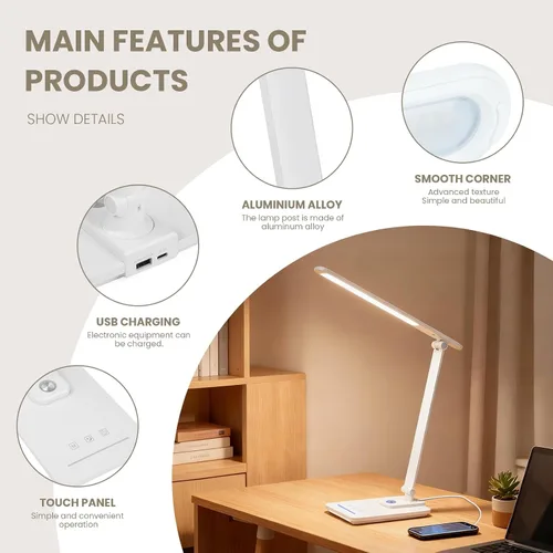 Miniatura 2 de TECHNOVA Lámpara de escritorio LED con 5 temperaturas de color Regulación continua deslizante y temporizador de un solo toque Diseño plegable