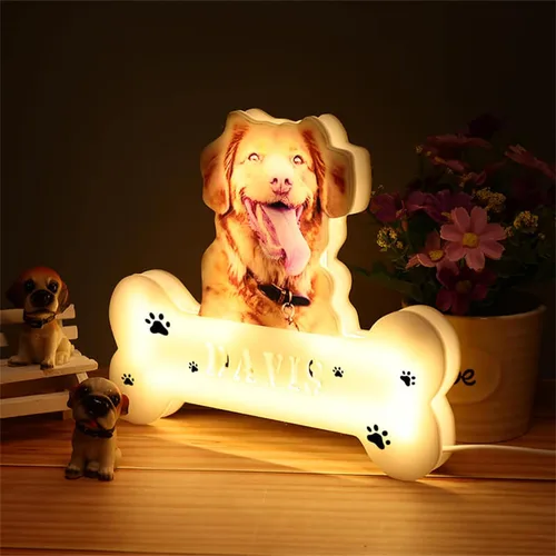 Miniatura 4 de Luz nocturna acrílica personalizada con foto de mascota, lámpara acrílica personalizada con nombre de perro, lámpara de hueso de foto de perro