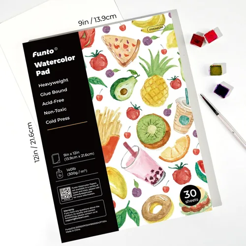 Miniatura 2 de Funto Bloc de papel de acuarela, 9 x 12, 140 libras/10.58 oz/m², 30 hojas cada una, prensado en frío, papel de arte pesado sin ácidos para pintar