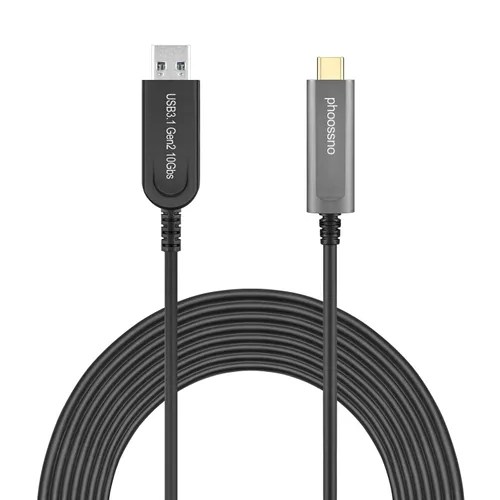 Miniatura 7 de Cable de extensión USB A a C de fibra óptica USB 3.2 Gen2 10Gbps 10M 33 pies en ángulo recto compatible con Microsoft Azure Logitech Aver Vaddio
