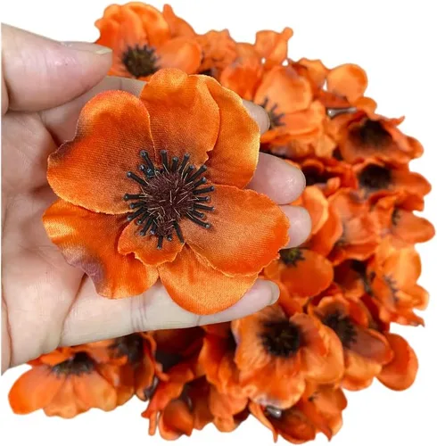 Miniatura 3 de Rikyo 100 cabezas de flores artificiales de anémona de amapola de seda para otoño, rellenos de jarrón, ramilletes para decoración de bodas, pared