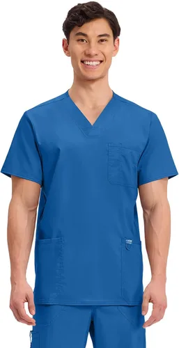 Cherokee WW670 - Camiseta médica para hombre con cuello en V con 3 bolsillos, detalles de punto, suave, duradera, transpirable, tela elástica de 2