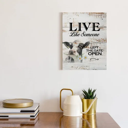 Miniatura 3 de Lienzo decorativo para pared con diseño de granja campestre, diseño de vaca divertida Live Like Someone Left The Gate Open Retro Style Impresiones