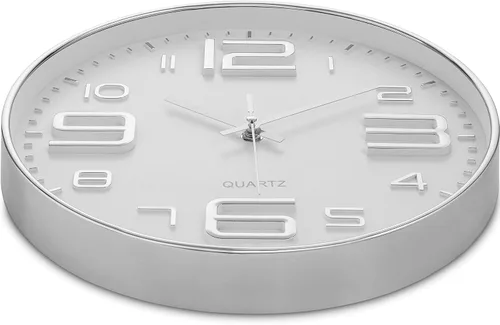 Miniatura 4 de Bernhard Products Reloj de pared plateado de 12 pulgadas, silencioso, sin tictac, de cuarzo, funciona con pilas, redondo, blanco, decorativo, diseño