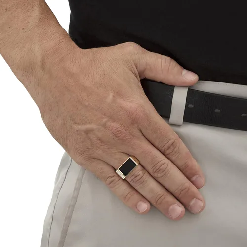 Miniatura 3 de PalmBeach Men's Yellow Gold-plated Sterling Silver Emerald Cut Natural Black Onyx and Diamond Accent Ring Sizes 8-13
