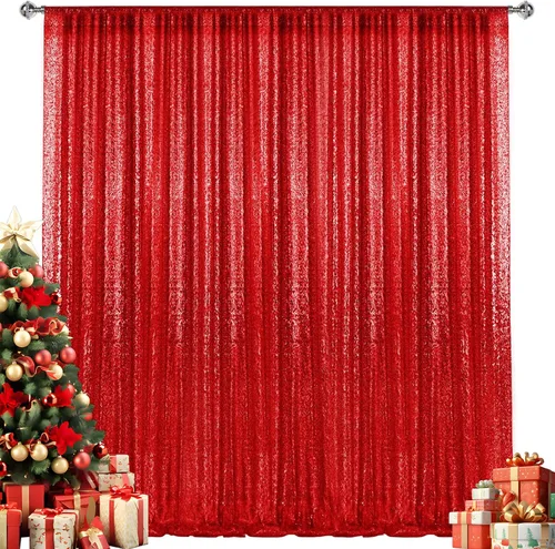 Miniatura 64 de 2 paneles de cortinas de fondo de lentejuelas verdes de 8 pies, cortinas de fondo de fotografía con purpurina para decoración de Navidad, boda