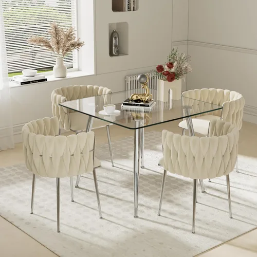 Miniatura 51 de Juego de mesa de comedor de cristal plateado para 2, juego de mesa cuadrada de lujo moderno de 36 pulgadas, juego de mesa de cocina minimalista de 3
