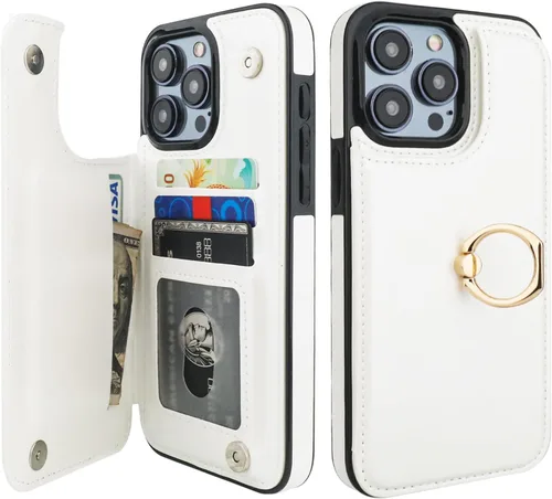 Miniatura 12 de ONETOP Funda tipo cartera para iPhone 15 Pro Max con soporte para tarjetas, anillo de rotación de 360°, función atril, bloqueo RFID, piel sintética
