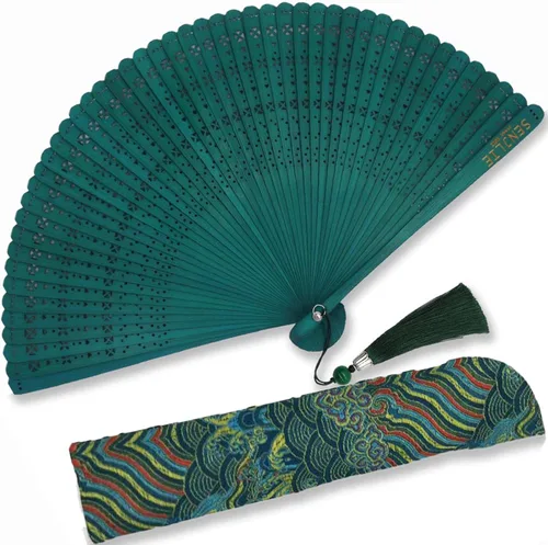 Miniatura 4 de Abanicos de mano plegables, ventilador de mano de bambú tradicional chino/japonés hecho a mano con una bolsa, regalo oriental para hombres/mujeres