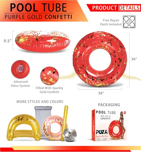 Miniatura 2 de POZA Flotador de Tubo Inflable para Piscina – Anillo de natación de confeti brillante, Tubo Inflable de Servicio Pesado Resistente a los Rayos UV