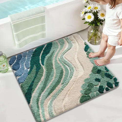 Miniatura 6 de LUMI Alfombra cuadrada de baño de playa, antideslizante, de secado rápido, ultra suave, lavable, absorbente, alfombra de baño con tema mar oceánico