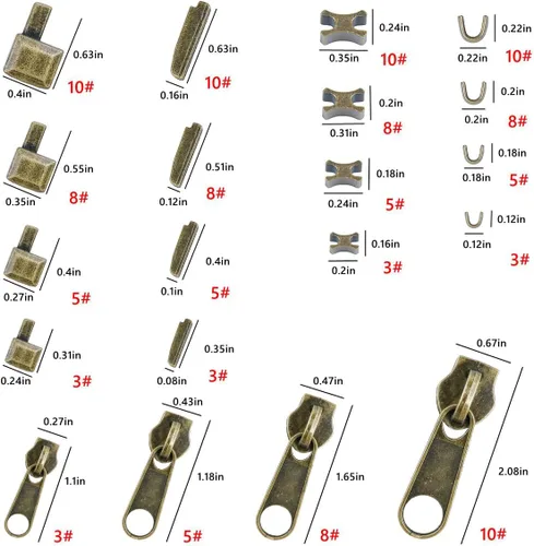 Miniatura 3 de Juego de accesorios de reparación de cremallera metálica de 48 piezas, kit de costura para bricolaje con deslizador, retenedor, inserto de caja