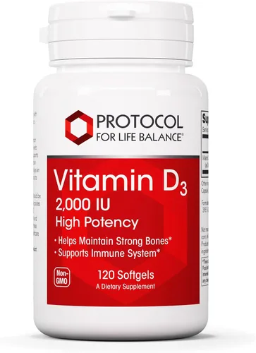 PROTOCOL FOR LIFE BALANCE Vitamina D3 2,000 UI - Apoyo inmunológico, huesos y dientes saludables - 120 cápsulas blandas