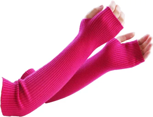 Miniatura 50 de Facecozy Calentadores de brazos para mujer, mezcla de lana de cachemira, guantes largos sin dedos para mujer, guantes para clima frío con agujero