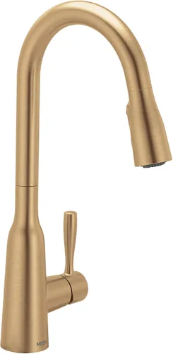 Moen Orivesi Grifo de Cocina de Una Manija de Arco Alto Desplegable Oro Bronce con Power Boost, 87891BZG