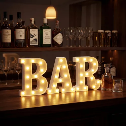 Miniatura 3 de Mudder 3 letreros iluminados de marquesina de 8.9 x 23.7 x 1.8 pulgadas, letrero de barra con luz LED, letras del alfabeto, luz nocturna alimentada