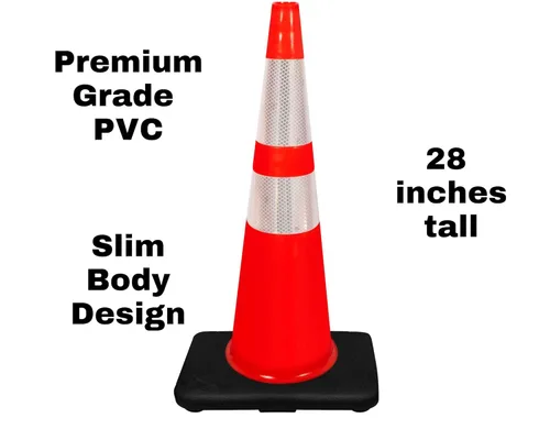 Miniatura 2 de Conos de seguridad de tráfico naranja de 28 pulgadas con base negra y dos collares reflectantes 3M (6 y 4 pulgadas) - cuerpo delgado / 6 libras cada
