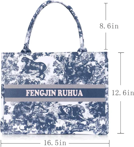 Miniatura 4 de FENGJINRUHUA Bolso de mano pintado de lujo grande de moda para mujer, bolsos de hombro de cuero, bordado de capacidad, bolso retro exquisito