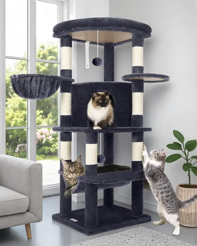 Miniatura 11 de Globlazer Árbol esquinero para gatos grandes, serie curvada de 66 pulgadas de alto, torre grande para gatos de interior con 6 postes rascadores, 2