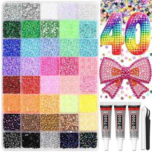 Miniatura 9 de FULZTEY Kit de diamantes de imitación de resina para deslumbrar 24 colores, gemas de uñas de parte trasera plana de 0.118 pulgadas (0.118 in), gema