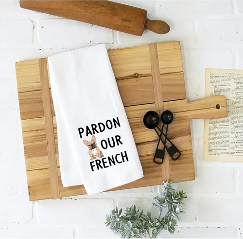 Miniatura 3 de WCGXKO Regalo para amantes de los Bulldog - Toalla de cocina con temática de Bulldog Francés (Pardón nuestro francés)