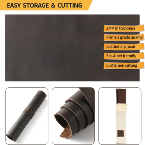 Miniatura 4 de RingSun 30.5cmX61cm Hojas de cuero genuino para manualidades (2mm), cuero de grano completo para estampado, costura (Negro Café)