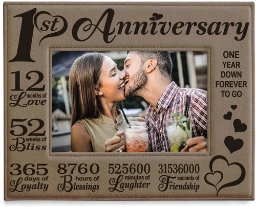 Miniatura 9 de KATE POSH Marco de fotos de cuero grabado para el primer aniversario – Regalos para pareja, regalos para él, regalo para ella, aniversario de papel