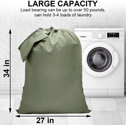 Miniatura 2 de Mochila de lavandería de 27 x 34 pulgadas, resistente bolsa de lavandería con correas para el hombro, cierre de cordón, mochila de lavandería Verde