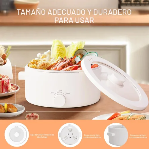 Miniatura 4 de Olla Caliente Eléctrica, Olla Eléctrica Portátil de 3L con Revestimiento Antiadherente de Cerámica, Cocina Romen Multifuncional de Doble Potencia