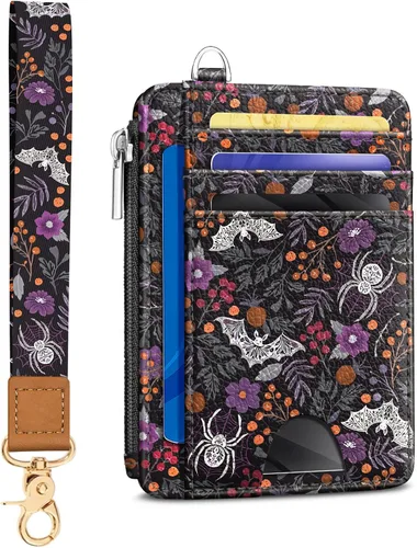 Miniatura 28 de Kelvoris Tarjetero pequeño para mujer, cartera delgada con bloqueo RFID, llavero con bolsillo para monedas con cremallera, bolsillo frontal