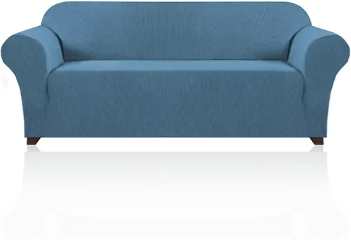 PrinceDeco Funda elástica para sofá de 3 cojines, protector de muebles con parte inferior elástica antideslizante, apta para perros (sofá, azul Azul