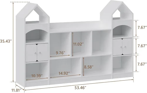Miniatura 2 de Vabches Estantería para niños con forma de castillo, vitrina para niños, organizador de almacenamiento de juguetes multifuncional, estantería Blanco
