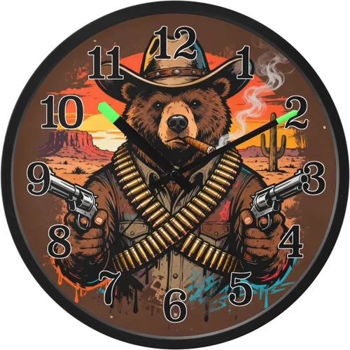 Silent Non-Ticking Battery Operated Clock Luminous Voice-Activated Clocks Sunset Cowboy Beer Retro 12 Inch for Office, Home, Bathroom, Kitchen,