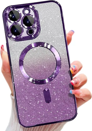 Miniatura 67 de Misscase Funda magnética compatible con iPhone 14 con purpurina y protector de lente de cámara, protección completa, compatible con MagSafe