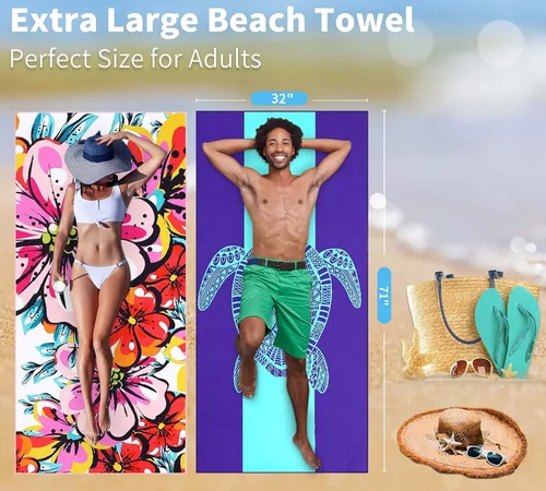 Miniatura 74 de Paquete de 2 toallas de playa ligeras y delgadas de gran tamaño de 71 x 32 pulgadas, toallas grandes de microfibra extra grandes sin arena