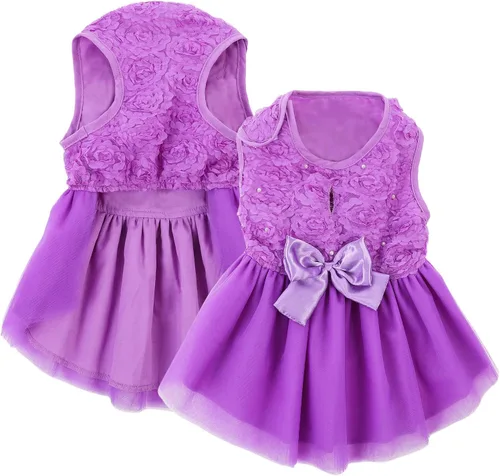 Miniatura 10 de ASENKU Vestido para Perro Vestido de Boda para Mascotas Princesa de Encaje Cachorro Traje de Fiesta de Cumpleaños Ropa Formal para Hembra para Azul