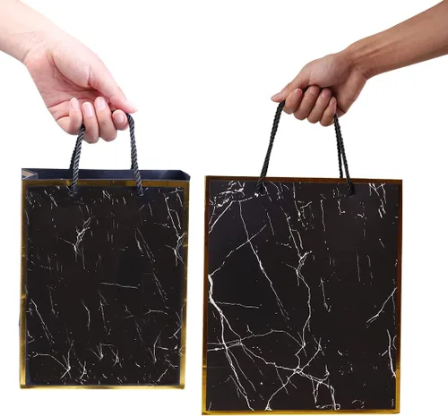 Miniatura 5 de ysmile Bolsa de papel de regalo de mármol negro con papel de seda para hombres, bolsa de favor de cumpleaños, paquete de 2 (mediano y grande)