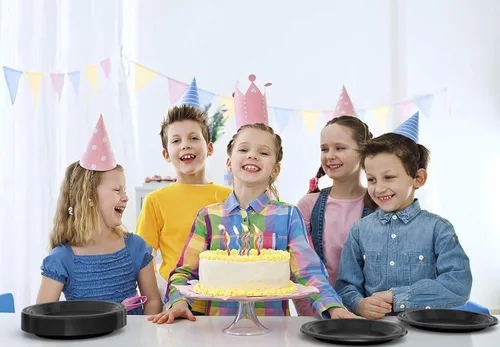 Miniatura 6 de Party Solids Platos de plástico negro para fiesta, platos desechables negros de 10 pulgadas para suministros de fiesta, 100 piezas