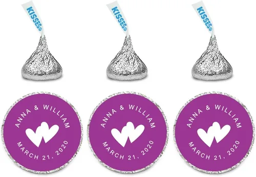 Miniatura 8 de Andaz Press Etiquetas personalizadas de gota de chocolate para boda, nombres y fecha redondos de novios, azul bebé, paquete de 240, personalizadas