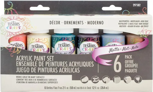 Testors 297582 - Juego de pintura acrílica para manualidades, colores de decoración mate, paquete de 6, multicolor